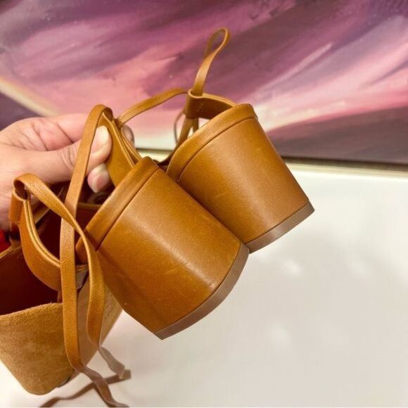 Vince Dunaway Ankle Tie Block Heel Hazelnut Brown Leather Sandal Size 7.5 - Picture 11 of 14